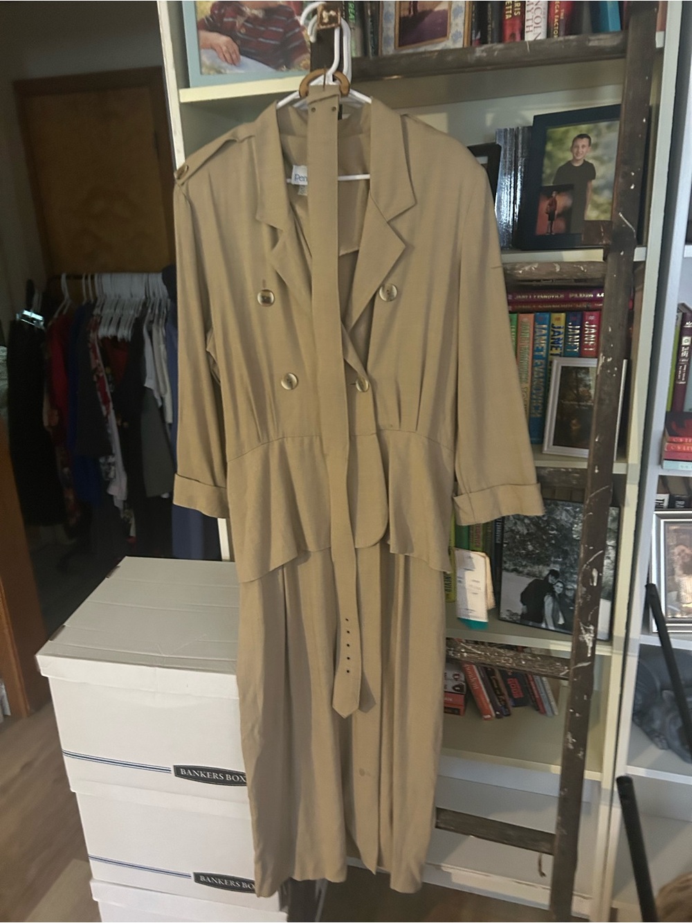 Periwinkle Tan Double-Breasted Long Sleeve Dress with Belt, VINTAGE